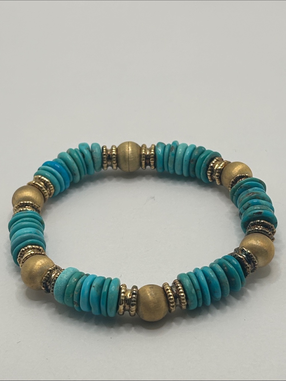 Veronese Italy Sterling Vermeil Turquoise Beaded Magnetic Clasp Bracelet